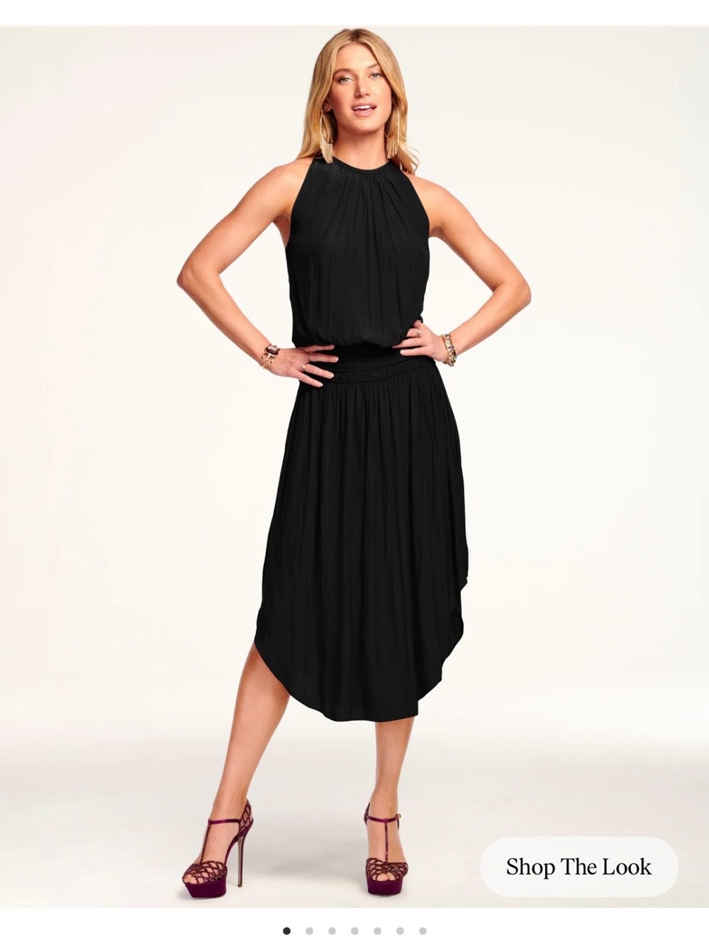 Ramy Brook Black Audrey Smocked Midi Halter Dress